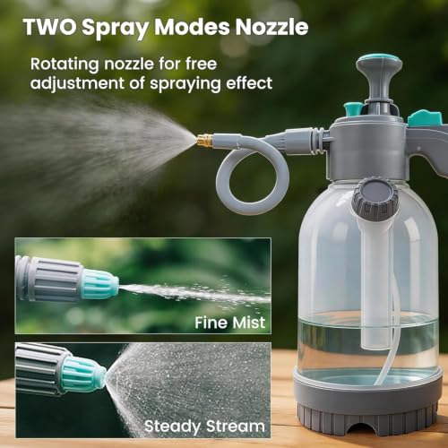 Pump Sprayer, Handheld Garden Water Sprayer Bottle for Spraying Plants, Flowers, Weeds and Cleaning, Hand Pump with Side Filling Port, Measuring Cup, Adjustable Nozzles (Blue, 84oz)