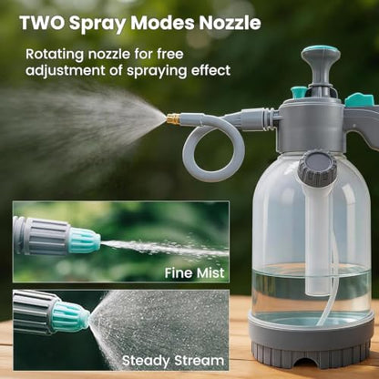 Pump Sprayer, Handheld Garden Water Sprayer Bottle for Spraying Plants, Flowers, Weeds and Cleaning, Hand Pump with Side Filling Port, Measuring Cup, Adjustable Nozzles (Blue, 84oz)