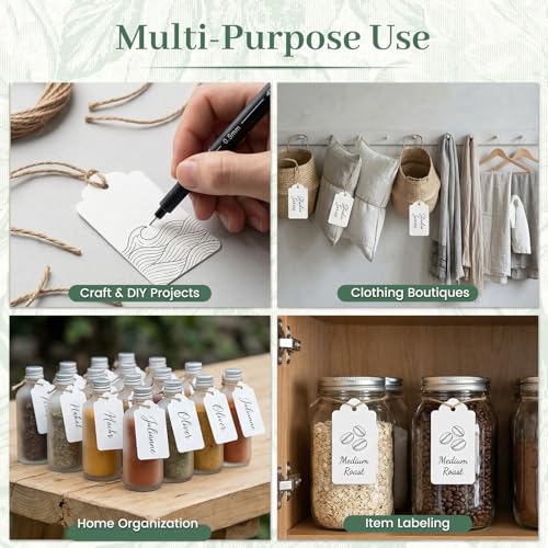 SallyFashion 300PCS White Gift Tags with String, 1.6 X 2.8 inches - color: White
