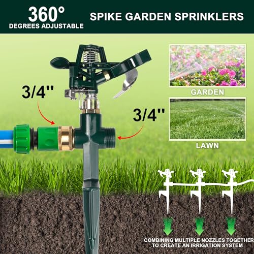 2 Packs Spike Sprinklers for Yard, Impact Sprinkler on Metal Step Spike Base, Adjustable Zinc Alloy Water Sprinkler for 360 Degree Large Area Yard Garden Lawn Irrigation
