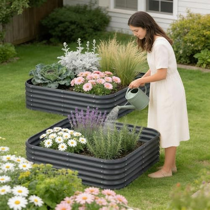 Besebay 2-Pack 4x1.5ft Galvanized Raised Garden Bed, Outdoor Planter Bed, - color: Dark Grey, size: 4x4x1.5ft-2Pack