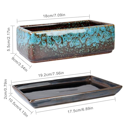 Succulent Pots - Long Rectangle Succulent Planters with Drainage Tray - color: Blue