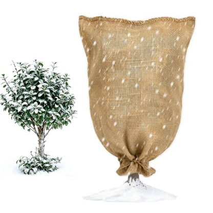 Burlap Fabric Plant Bag 40" x 47", Reusable Winter Plant Covers for Freeze Protection, Breathable Frost Resistant Burlap Grow Bag with Drawstring, Heavy Duty Cold Weather Plant Protection - size: 1PC-40" x 47"
