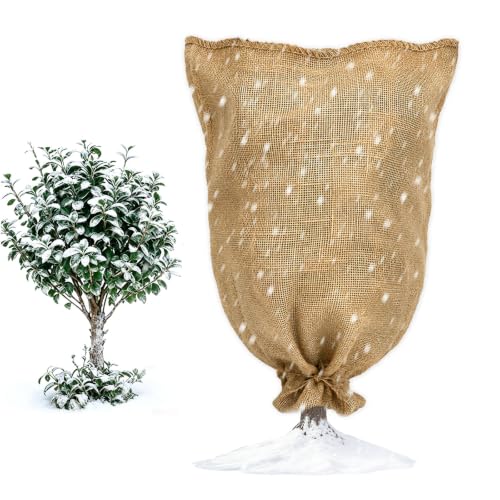 Burlap Fabric Plant Bag 40" x 47", Reusable Winter Plant Covers for Freeze Protection, Breathable Frost Resistant Burlap Grow Bag with Drawstring, Heavy Duty Cold Weather Plant Protection - size: 1PC-40" x 47"