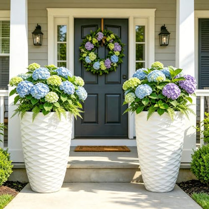 2-Pack 19" White Resin Tall Outdoor Planters with Wave Texture - color: 19"h-white Wavy