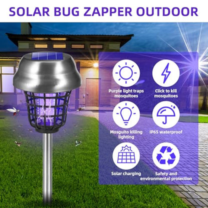 2026 Solar Bug Zapper Outdoor Waterproof Mosquito Repellent Outdoor Patio Mosquito Trap & Killer for Backyard, Garden, Farm, Solar Powered Fly Zapper for Small Flying Insect, Gnats, Flies, Moths(4)