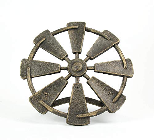 Zeckos Garden Hose Holder Farmhouse Windmill 12 Inch Cast Iron Bronze - color: Windmill - Bronze