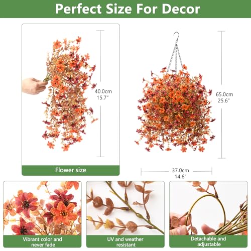 IINQCMY Artificial Flowers Fall Hanging Baskets Outdoors Fake Mums - color: Z Orange Brown