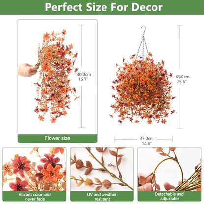 IINQCMY Artificial Flowers Fall Hanging Baskets Outdoors Fake Mums - color: Z Orange Brown