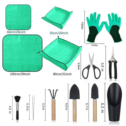 WNJ Plant Repotting Mat for Garden, 2 PCS Waterproof Potting Mats, Foldable Indoor Plant Mat, Portable Mini Garden Tool Set, 12 PCS Succulent Garden Tool Set,Square Garden Potting Tray,Gifts for Women
