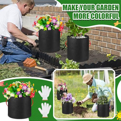 Nuenen 8 Pack 75 Gallon Plant Grow Bags Bulk Breathable Nonwoven Fabric Pot with Handles Heavy Duty Nursery Vegetable Pots with Gloves for Garden Vegetables Potato Plants Flower Growing Planting