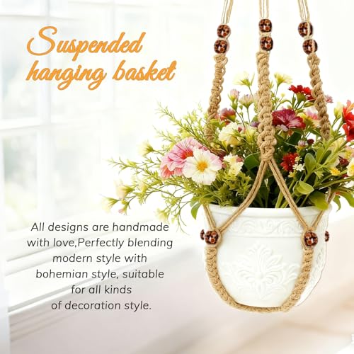 35 Inch Macrame Plant Hanger, Large for up to 15 Inch Pot Extra Long Hanging Planter Holder Basket with Wood Beads for Indoor Outdoor Home Decor (Brown, 2-Pack) - color: Brown, size: 2-Pack