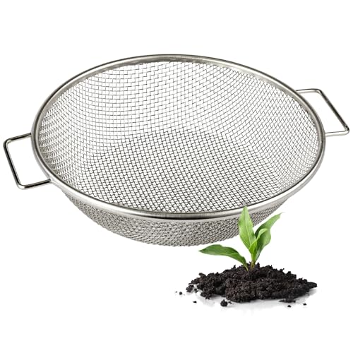 Round Soil Sifter, 1/8-inch Stainless Steel Sieve with Handles - size: 1/8 inch
