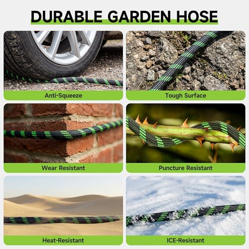 Garden Hose 100 ft Flexible Water Hose Non-Expanding Lightweight Kink-Free Hoses Durable Leak-Proof High Pressure Pipe with 3/4” Brass Fitting 10 Function Nozzle for Outdoor Yard Lawn Car Wash - size: 100FT