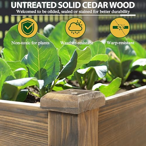 VEIKOU 48x24x33in Cedar Raised Garden Bed, Planter Raised Beds with Lockable Wheels, Storage Shelf, Raised Garden Beds Outdoor for Backyard, Patio, Balcony, Rustic
