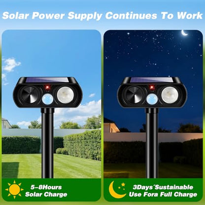 2 Pack Solar Ultrasonic Animal Repellent Outdoor Cat Repellent Outdoor&Deer Repellent Devices Bear Skunk Goose Deterrents Light Animal Repeller with Motion Sensor for Yard Garden