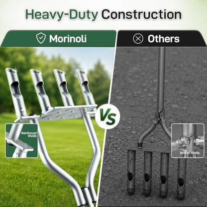 Manual Lawn Aerator with 4 Hollow Tines, Core Plug Design, Sturdy Footrest, Pre-Assembled – Heavy Duty Tool for Loosening Compacted Soil, Yard Aeration & a Thriving Lawn