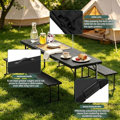 6FT Folding Table & Chair Set, Seats 6-8, Portable Black - color: Black