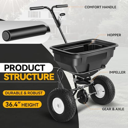 Auto Dynasty Walk-Behind Broadcast Spreader, 125LBS Capacity Fertilizer Spreader for Salt, Ice Melt, Grass Seed, Lawn and Garden Seeder, Black - color: Black (125LBS)
