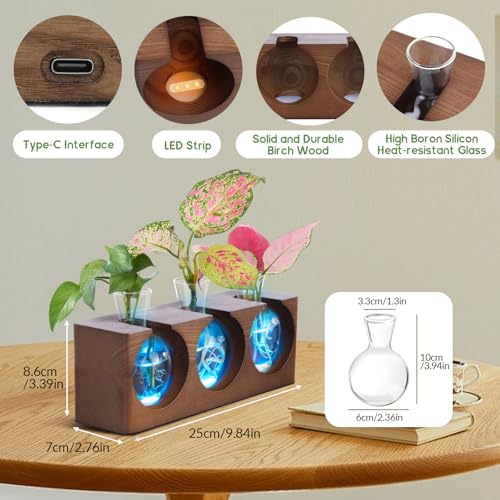 Wooden Stand Plant Propagation Station with 9-Level Adjustable LED Lights