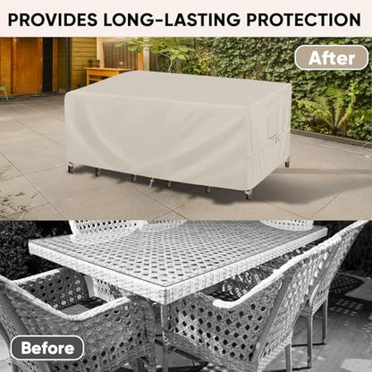 BALEINE Patio Furniture Covers Waterproof, Heavy Duty Outdoor Table Cover - color: Beige, size: 108"L×82"W×28"H