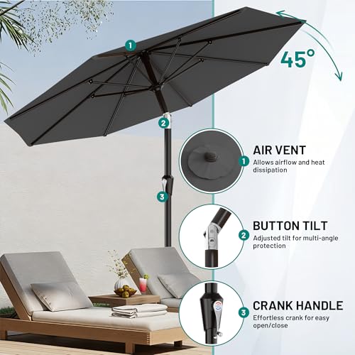 AreShark 9FT Outdoor Patio Umbrella with Tilt and Crank, Gray - color: Gray, size: 9ft