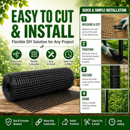 SEBOSS Black Vinyl Coated Hardware Cloth Roll 1/2 inch 24 x 100 ft 19-Gauge - size: 1/2 inch 24''x100'