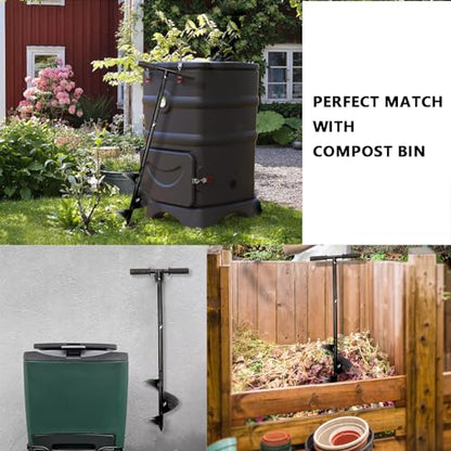 Compost Stirring Tool,Compost Turning Bar 33.4inch,Manual Compost Aerator Tool Turner and Mixing Tool for Outdoor Compost Tumbler Bins,Composting Accessories (Black-33.4IN)