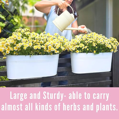 LaLaGreen Outdoor Rail Planter (17 in, 6 Pack) White Metal Deck Fence Pots