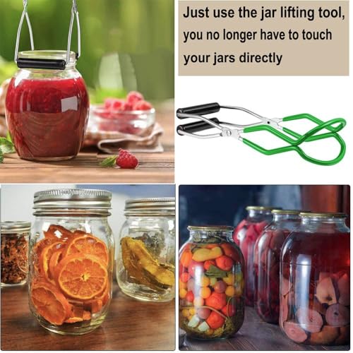 Canning Jar Lifter Tongs - Stainless Steel Jar Lifter with Rubber Grips - color: Green