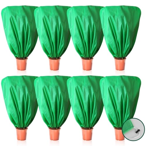 8 Pcs Plant Covers Frost Protection Bag 39.3"X39.3" Winter Reusable Plants Jacket with Drawstring Shrub Protection Wraps Bags Frost Blanket for Winter Outdoor Garden Plants - color: Green, size: 39.3 × 39.3 Inch