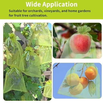 100PCS Fruit Protection Bags, 6x9 Inch Green Fruit Netting Cover Bags Drawstring Mesh Fruit Protectors Pest Barrier for Plant Fruit Flower Veggies Garden - size: 6x9 inches