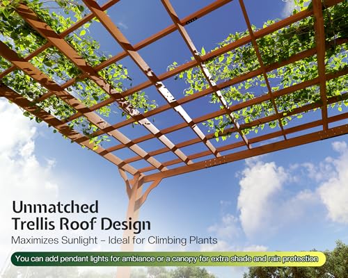 Jocisland 12x16 FT Premium Cedar Wood Pergola with Trellis Roof & Stakes - size: 12x16 FT
