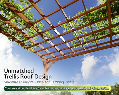 Jocisland 12x16 FT Premium Cedar Wood Pergola with Trellis Roof & Stakes - size: 12x16 FT