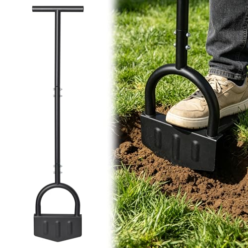 Lawn Edger Tool – Half Moon Edger with Wide Footplate, Manual Hand Metal Yard Garden Flower Bed Weed Landscape Grass Edger for Sidewalk, Garden Border and Cable Burying Long Handle 40"