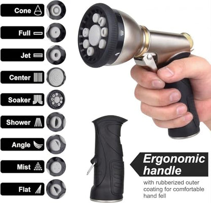 Garden Hose Nozzles,9 Spray Patterns Heavy Duty Metal Hose Sprayer Nozzle - color: Gray