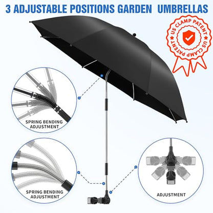 Garden Kneeler Umbrella,42” Large Chair Umbrella with Universal Clamp, 360°Swivel and UPF 50+ Protection,Folding Clip on Umbrellas for Garden Seat Bench Beach Chairs Strollers Golf Carts, NO KNEELER
