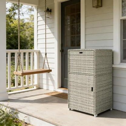 Wicker Outdoor Storage Cabinet, Pool Towel Rack with Drawer, Gray, 47" H - color: Gray-A