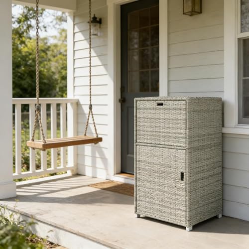 Wicker Outdoor Storage Cabinet, Pool Towel Rack with Drawer, Gray, 47" H - color: Gray-A