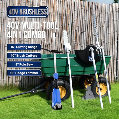 Wild Badger Power 40V Brushless Weed Wacker, String Trimmer/Edger, Hedge Trimmer and Brush Cutter Blade, Pole Saw, Attachment Capable 4-in-1 Multi-Tool Kit with 1 * 40V 4Ah Battery and 1*Charger - style: 40V Brushless 4 IN 1