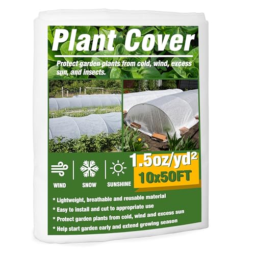 Gardzen 1.5 oz Plant Covers Freeze Protection, Reusable 10ft x 50ft Floating Row Covers, Thicker Frost Blankets for Outdoor Plants, Pests Protection, White - size: 10' x 50'