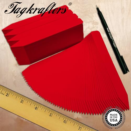 6" x 5/8" RED Premium Pot Stakes with Marker - 300 Pcs - Plastic Plant Tags and Labels - Nursery Garden Tree Labels Waterproof Writeable | Made in The USA |