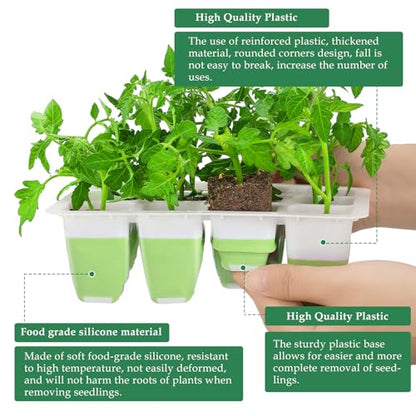 6pcs Reusable Seed Starter Kit, 72 Cells Seed Starter Trays, Silicone Seedling Starter Trays for Starting Plant Seeds with Flexible pop-Out Cells, Indoor Gardening Plant Germination Trays - color: Green