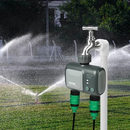 VEVOR Sprinkler Timer WiFi Water Timer, 2 Outlets, Smart Hose Faucet Water Timer with Brass Inlet, APP Remote Control via 2.4Ghz WiFi or Bluetooth, Voice Control, IPX6 for Garden, Yard Watering - style: 2 Outlet with WiFi/Bluetooth.