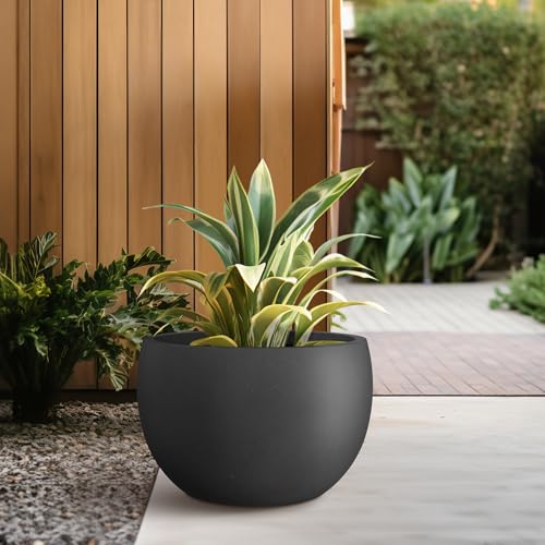 Kante Accent Round Bowl Black Concrete Planter 14.8" Dia, Outdoor - color: Black, size: 15.7" d