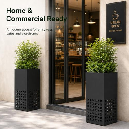 2 Pack Tall Metal Planter Box for Outdoor Plants, 14"L x 14"W x 30.27"H - size: 14"L x 14"W x 30.27"H