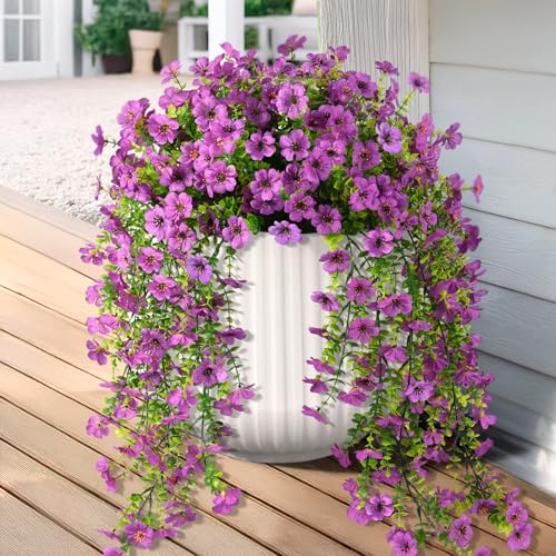 Hommyea Artificial Fake Fall Flowers Plants for Outdoors Mums Home Decor - color: Purple