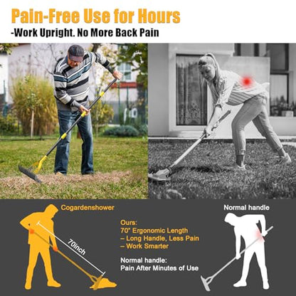 Manual Thatch Rake, 15" Dual-Sided Head with 19 Sharp Tines,55" Adjustable - size: 55''