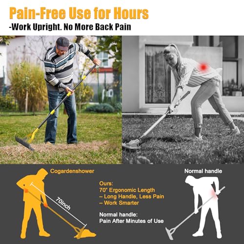 Manual Thatch Rake, 15" Dual-Sided Head with 19 Sharp Tines,70" Adjustable - size: 70''