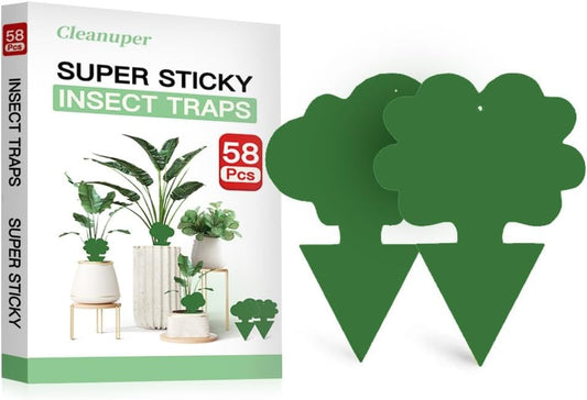 58 Pack Gnat Killer Sticky Traps for Plants - Green Fungus Gnat Sticky Trap for Indoor Houseplants, Fruit Fly, Whitefly, Aphid - Family Friendly Design, Flower/Cloud or Sunflower/Butterfly - color: Green, size: 58 PCS